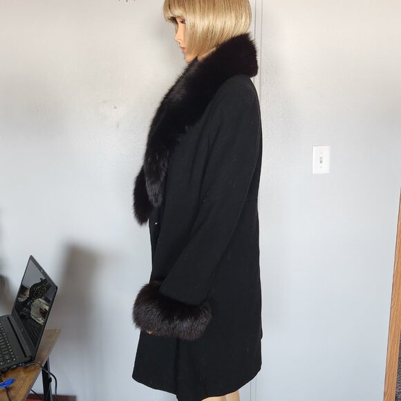 #703 Large cashmere blend/fox fur coat - Picture 3 of 4